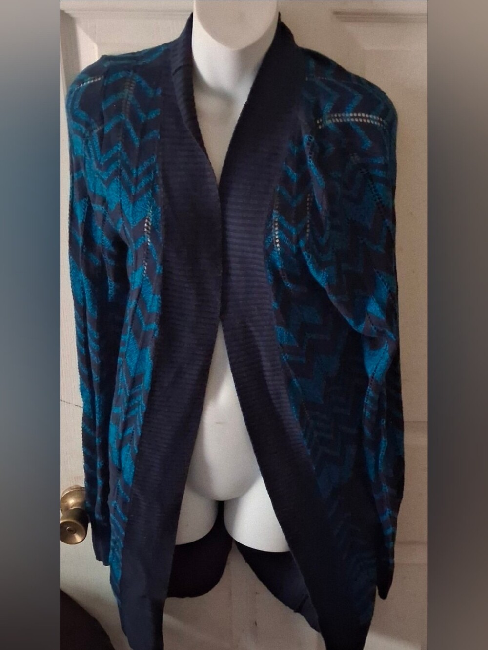 Missoni For Target -Womens Blue Chevron Design Open Front Large Cardigan Sweater